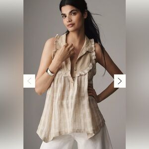 Pilcro by Anthropologie Sleeveless Seaside Collard Swing Boho Blouse Cream S